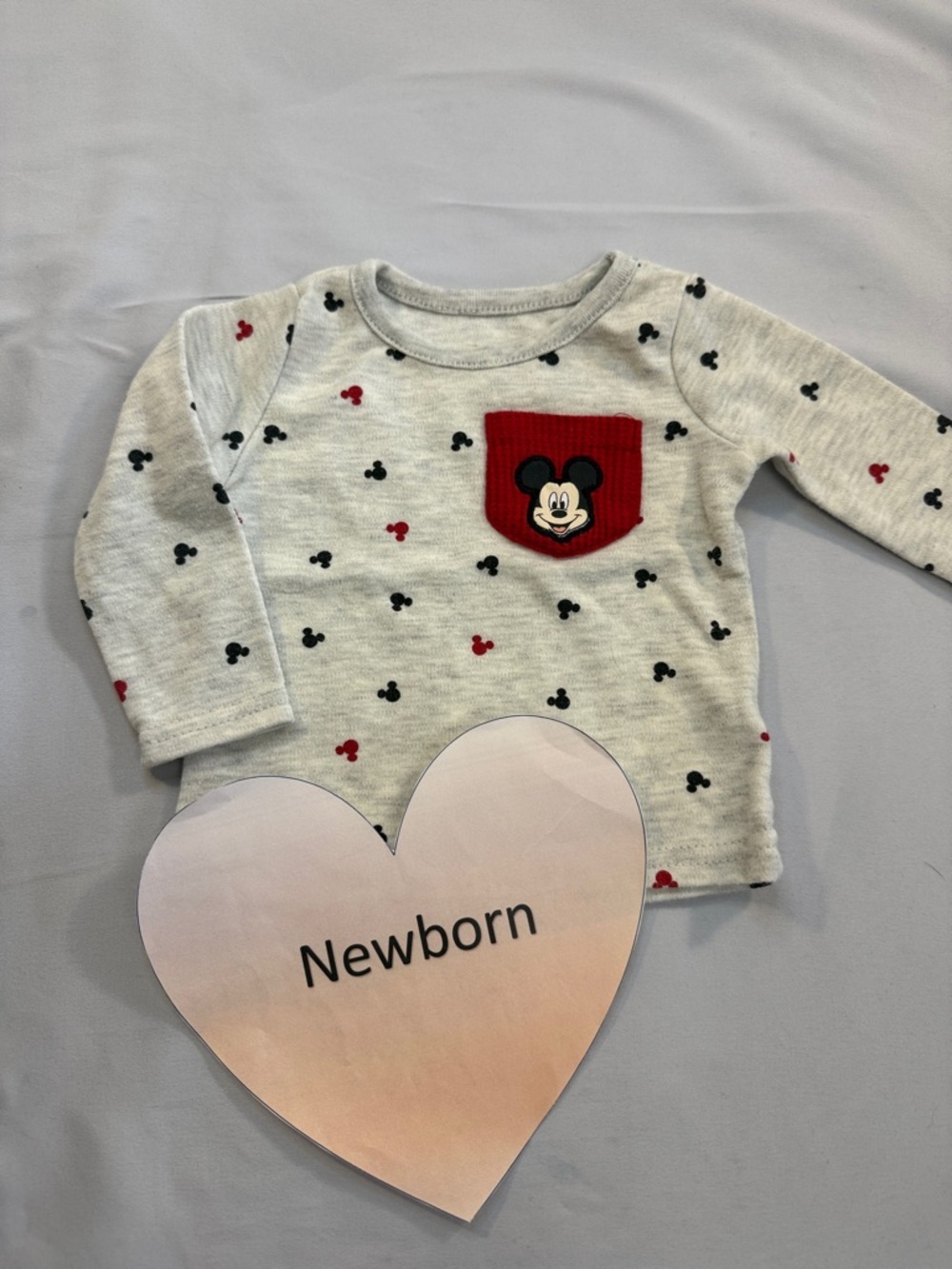 Disney Gray Long Sleeve Top with Red Mickey Pocket
